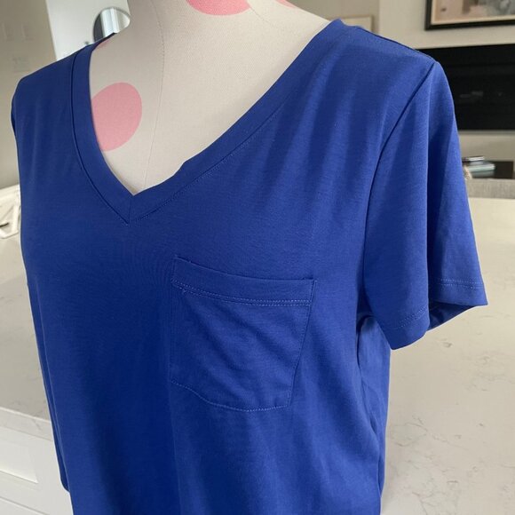 Cyrus Casual Short Sleeve V Neck Recycled Polyester Top Cobalt Blue Sz M NWOT - Picture 4 of 10
